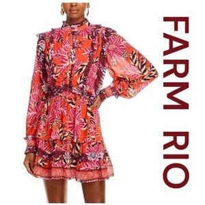 FARM RIO Ruffle Tiered Mini Dress, Lined, Size XS.